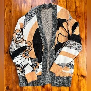 Free People August Flower Cardigan Sweater, Peach and Black, Women’s Medium